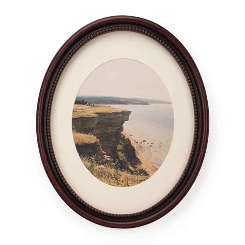 Eitida 11x14 Decorative Oval Picture Frame Rubbed Black Bronze Border and Inner Beads Trim Matted to 8x10 Glass Front