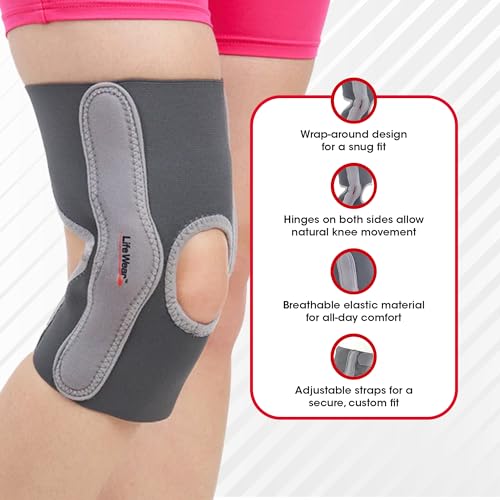 Image of Life Wear Elastic Knee Support with Hinges, Wrap-Around Design for Mild to Moderate Knee Instability, Medio-Lateral Hinges for Stability, Adjustable Fit for Comfort and Support, Size (L)