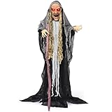 JOYIN 65β Halloween Decorations Outdoor Animatronics Standing Hunchback Witch with Light Creepy Sound Decor, Radar Motion Activated Scary Haunted House Prop for Yard Lawn Garden Outside Indoor
