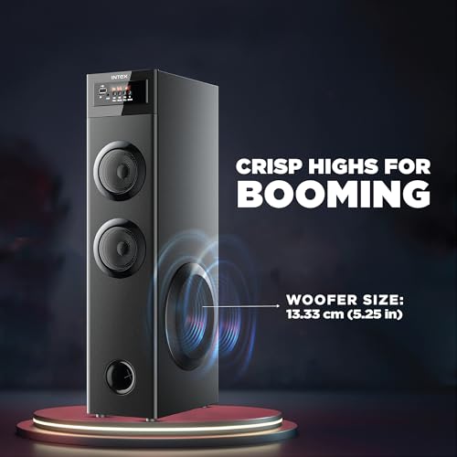 Image of Intex 700-S Multimedia 70 W Bluetooth Tower Speaker | Wired Karaoke Mic | Party Speaker & 5.25 Inch Woofer | LED Display & Bluetooth v5.2 | Fully Remote Control (Black)