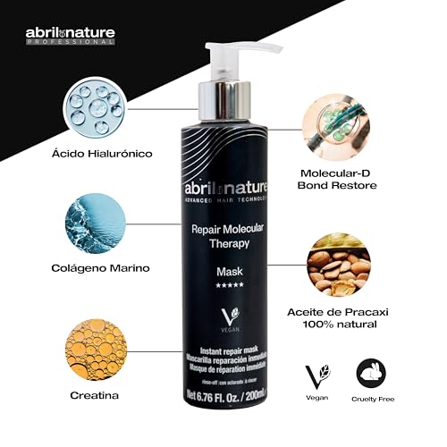 abril et nature - Mascarilla Profesional Molecular Therapy - Cabellos Dañados, Castigados o Envejecidos - Reestructura, Repara y Rellena la Fibra Capilar - Nutritiva e Hidratante - Vegano - 200 ml - imagen 5