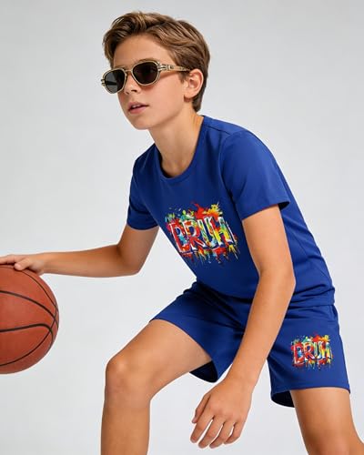 Image of Cakaner Tween Boys Summer Clothes 2 Piece Short Sleeve Graphic T-Shirt and Shorts Casual Outfit Set Size 7-14