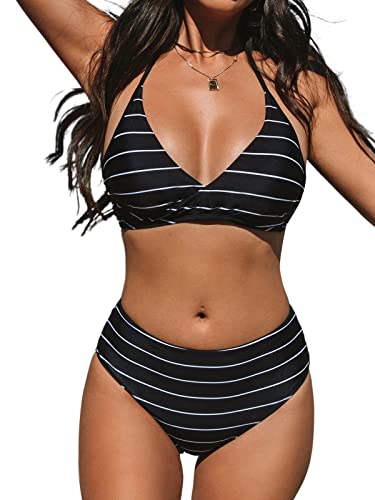 CUPSHE Damen Bikini Set Neckholder V Ausschnitt Mid Waist Wendbare...