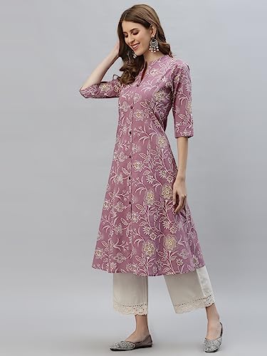 Stylum Women's Floral Print Rayon A-Line Kurta (Fionamauve46_Mauve, 3Xl)