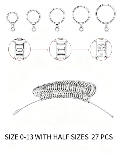Image of Bflaae 5 PCS Ring Sizer Measuring Tool Kit with Ring Mandrel and Ring Mallet, 27 PCS Stainless Steel Ring Gauges, 2 PCS Reusable Finger Size Tape with Magnified Glass 1-17 USA Rings Size