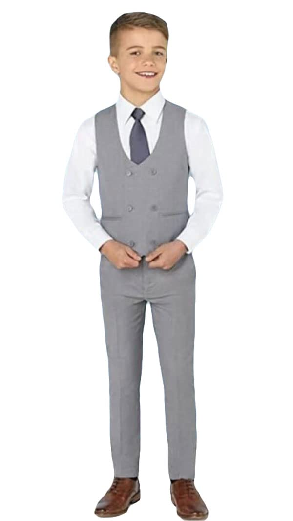 Vestito elegante per bambini, 3 pezzi, con giacca con revers a lancia, gilet e pantaloni, smoking da bambino, per matrimoni e feste