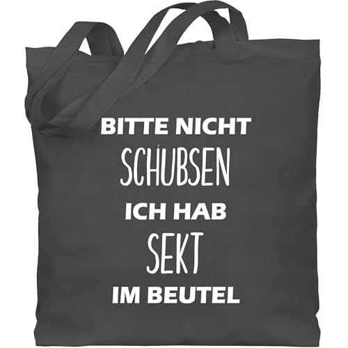 Sportbeutel bedruckt Geschenk - Bitte nicht schubsen ich hab Sekt im Beutel - Unisize - Dunkelgrau - jutebeutel sekt - WM101 - Stoffbeutel aus Baumwolle Jutebeutel lange Henkel