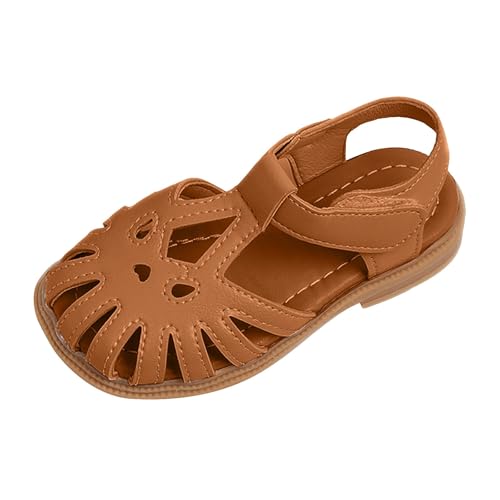 IWIHMIV Girls Leather Sandals Girls Beach Sandals Lightweight Closed Toe Summer Sandals Soft Soled Non Slip Shoes