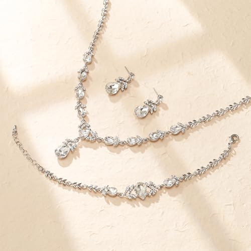 Collar de lágrima de cristal austriaco de bodas Crysdue Elegance Leaf 4