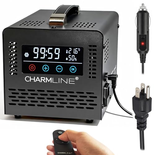 Charmline 2-in-1 Smart Ozone Generator with Remote Control, Powered by AC or 12V Car Cigarette Lighter, Odor Eliminator for Car, Room & Basement, 60,000 mg/h, Black