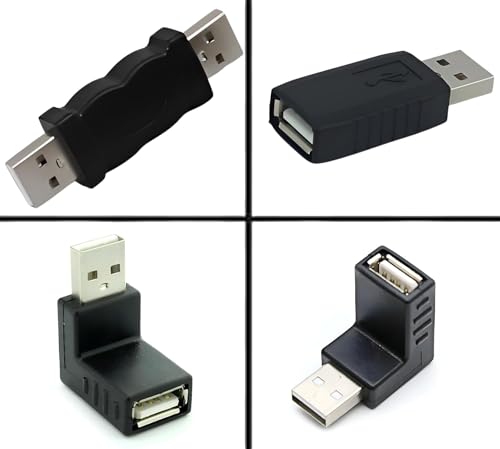 Image of ( USB2.0 Joiners USB Male to Male, USB M ale to Female, 4 Pieces U S B 2.0 Connectors - USB-A Type Male to USB-A Type Male Connector, 90 Degree & 270 Degree Connectors