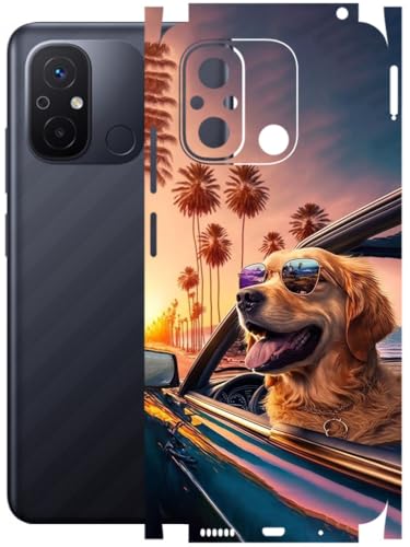 Image of AtOdds - Full Body Back Screen Guard Protector Film - Lamination Wrap Skin Sticker Compatible with REDMI 12C | Scratchproof Matte Finish (Happy Doggo)