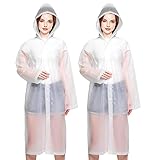Vegena Regenponcho 2 Stück Regencape Herren Damen Wiederverwendbar Regenmantel Wasserdicht mit Kaputze Tragbarer Regenbekleidung Regenjacke Regenschutz für Wandern Camping Radfahren Reisen Weiß