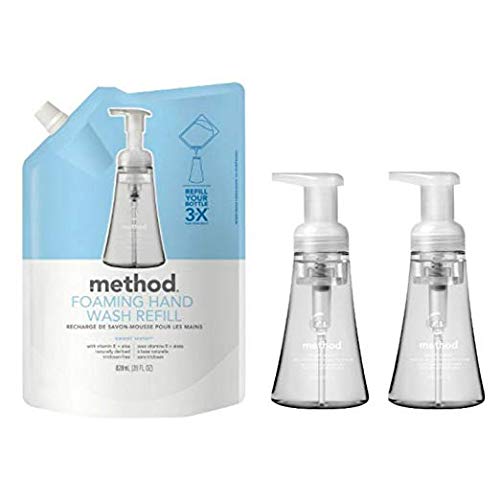 Method Foaming Hand Soap Bundle With 2 x 10 Oz. Dispensers & 1 x 28 Oz. Refill | Naturally Derived Hand Soap (Sweet Water)