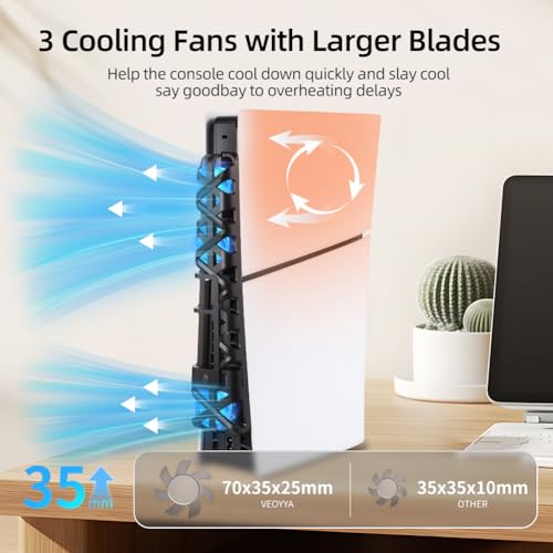 Image of Cooling Fan with LED Light for PS5 Slim, Quiet Cooling System Accessories for Playstation 5 Slim Disc and Digital Editions, Compatible with Horizontal Stand For Gaming Console