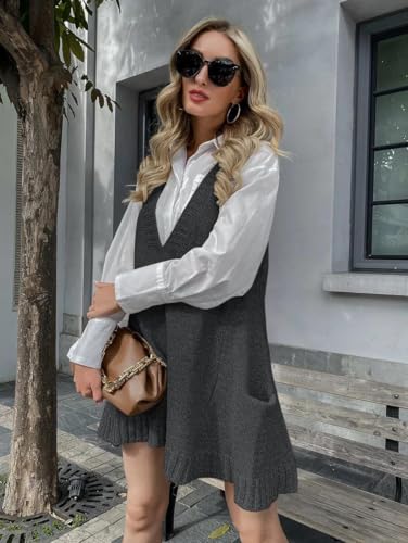 Image of Zeagoo Womens Sweater Vest Dress Pattern Knitted Pullovers Sweaters V Neck Tank Sweater Dress with Pockets