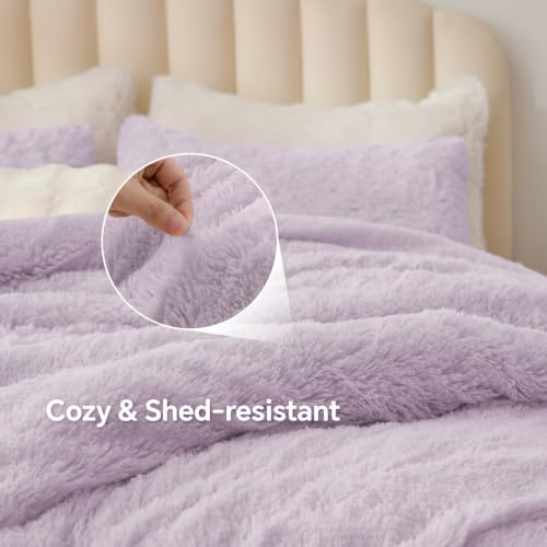 Image of BEDELITE Lavender Fluffy Comforter Set Queen, Fuzzy Faux Fur Comforter