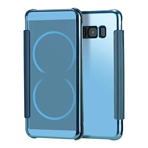 Galaxy S8 Case, Smart Clear View Window Electroplate Plating Stand PC Mirror Flip Folio Case Cover Ultra Slim Thin Full Body Protective Case for Samsung Galaxy S8 (2017) with Kickstand-Black