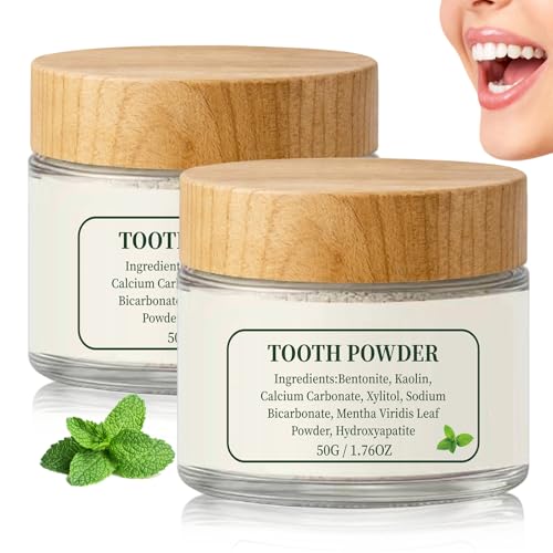 2PCS Remineralizing Tooth Powder with Mint Hydroxyapatite Fluoride-Free Oral Care Gently Clean Teeth Breath FreshTotal 3.52 oz