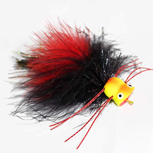 Tigofly 6 pcs/lot UV Orange Surface Seaducer Frog Foam Head Popper Bass Fishing Flies Lures (Pattern 3)