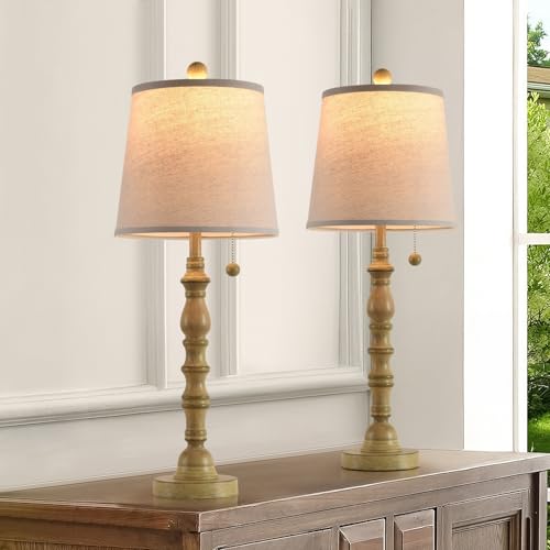 Terpsichore Lamps Set of 2 Modern Farmhouse Table Lamp Bedside Reading Lights Living Room End Lamps Night Stands Bedroom Night Light,High 26.25 Inch,Sepia,with Fabric lamp Shade,Bulb Not Included