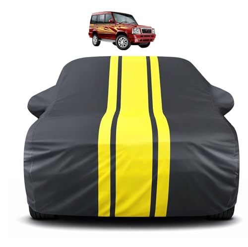 Image of Auto Hub Car Cover Compatible with Tata Sumo Gold with Mirror Pocket, Soft Cotton Lining, Sumo Gold Car Cover Waterproof - Yellow-Black