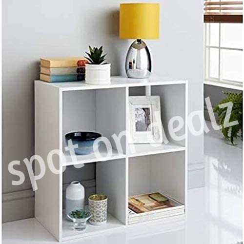Image of Wooden Storage Shelving Unit Bookcase Home Office Use Display Furniture Living Room Decor Easy to Build (4 Cube Shelf-White)