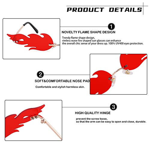 Bouryo Fire Flame Sunglasses for Women Men Retro Fun Rimless Glasses Vintage Fire Shape Halloween Party Eyewear3