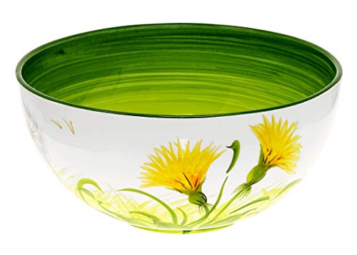 Lashuma Servierschüssel Keramik Motiv: Pusteblume, Obstschale rund 26 cm, Italienische Salatschüssel