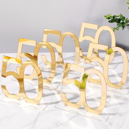 Image of Threehoney 12 Pcs Mirror Gold 50th Birthday Decorations for Men and Women Acrylic Anniversary Decorations Table Numbers Centerpieces for Birthday Party