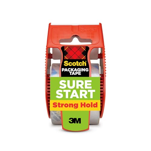 Image of Scotch Sure Start Shipping Packaging Tape, 1.88 inchx 22.2 yd, Designed for Packing, Shipping and Mailing, Quiet Unwind, No Splitting or Tearing, 1.5 inch Core, Clear, 1 Dispensered Roll (145)