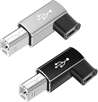 USB C Female to Midi 90 Degree Adapter, 2Pack Female USB C to Male USB B Printer Adapter, Compatible with Printers, MIDI, Eectric Pianos, Synthesizers, USB Microphones