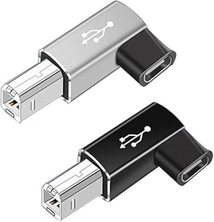 USB C Female to Midi 90 Degree Adapter, 2Pack Right and Left Female USB C to Male USB B Printer Adapter, Compatible with Printers, MIDI, Eectric Pianos, Synthesizers, USB Microphones