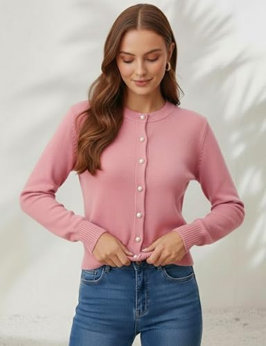 Image of Women's Casual Slim Fit Cardigan Sweaters Long Sleeve Button Down Lightweight Waist Length