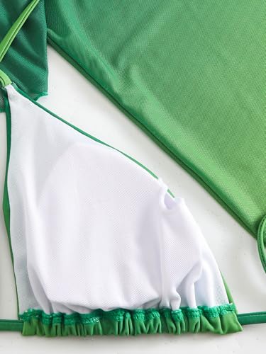 Image of Girl's 3 Piece Bikini Set Tie Dye Gradient Color Bathing Suit High Waist Swimwear with Kimono Cover Ups Green 160