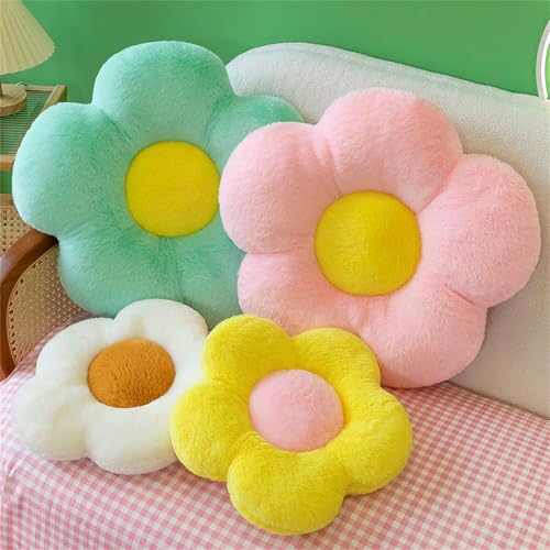 Chickwin Süße Blumenförmiges Plüsch Kissen - Weiches Aesthetic Kawaii Blumenboden Kissen für Zimmer, Hause, Sofa Dekoration (35 * 35, Weiß)