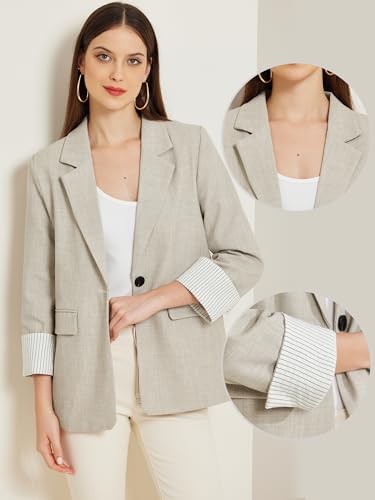 Allegra K Blazers for Women Business Casual Open Front Long Sleeve One Button Notched Lapel Office Work Suit Jacket2