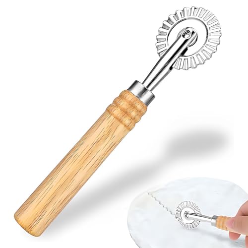Rueda de Pasta, XURJUMI Rueda para Ravioli con Mango De Madera Cortador Engarzadora De Raviolis Pizza Encaje De Bola De Masa Fabricación Rodillo Cortador De Masa para El Hogar Y La Cocina