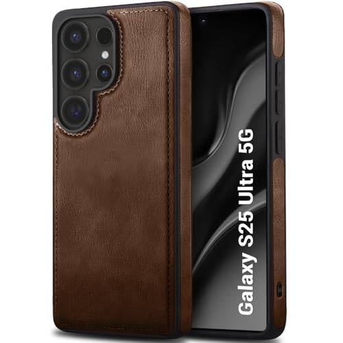 Image of TheGiftKart Genuine Leather Finish Back Cover Case for Samsung Galaxy S25 Ultra 5G | Shockproof Design | Camera & Screen Protection | Stunning Minimalist Design Back Cover Case (Black, Brown)