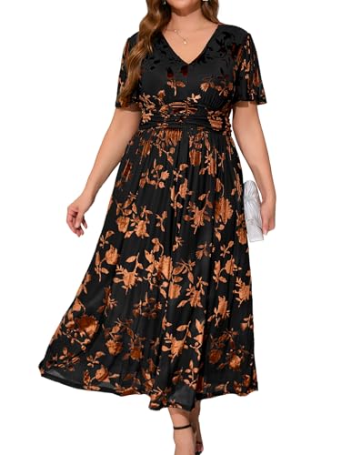 Image of Simplee Women's V Neck Velvet Maxi Dress Short Sleeve Empire Waist Long Formal Dress for Wedding Guest