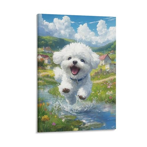 Peinture Toile Bichon Frise Idée Cadeau Décoration Murale Premium