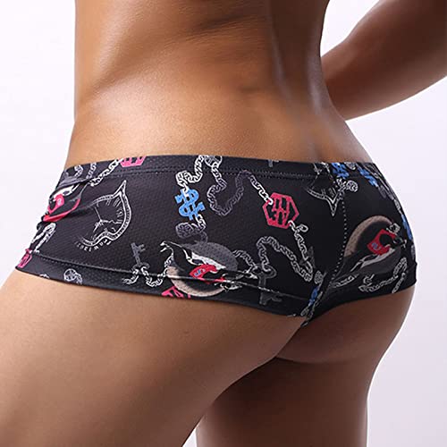 Sexy Printed Short Legs Boxer Briefs for Men, Low Rise Big Pouch Underwear, Mesh Breathable Undies Trunks3