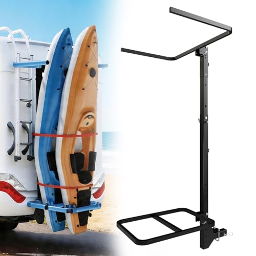StellarStar RV Hitch Mount Kayak Rack Height Adjustable Vertical Carrier for 2 Kayaks up to 12 ft 2 Hitch Receiver 150 lbs Capacity for RV Truck SUV Trailer