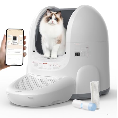 Amicura Litière Chat Autonettoyante, Détection à 360 Degrés/Anti-Pinch/Anti-Odeur/Contrôle APP, Bac à Litière Autonettoyante 65L pour Plusieurs Chats