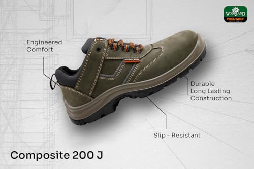 Image of Woodland Thunder Nubuck Leather Safety Shoes for Men | Oil Resistant Safety Shoe with Anti Slip Grip | Lightweight, Antistatic PU Double Density with Composite Toe | Olive Green (7 UK, 41 EU)