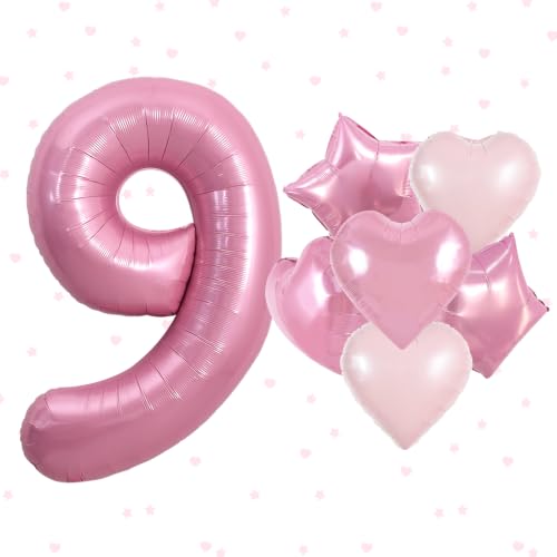 Image of TONIFUL 9th Birthday Balloons Kit 40 Inch Pink Large Number 9 Foil Balloon