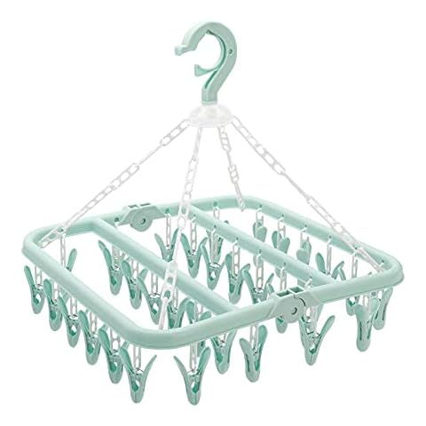 YORKING Sock Dryer Clothes Drying Hanger with 32 Pegs Foldable Plastic Socks Hanger 32x32x24cm Sock Rack Rotatable Windproof Laundry Hanger for Towel Underwear Panties Hats Gloves Baby Clothes(Green) Cover