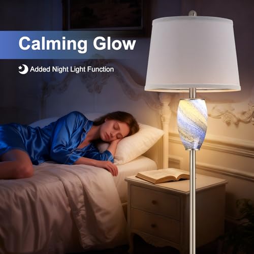 Image of Lovlast 65 inch Tall Floor Lamp, Blue Glass Modern Lamp for Living Room Bedroom