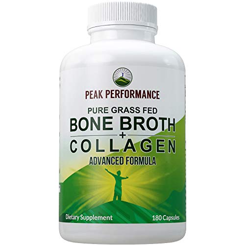 Bone Broth Collagen Capsules. 180 Pills of Grass Fed Bone Broth Collagen Protein Peptides. Contains All 3 Collagen Types 1, 2, and 3. Pure Pasture Raised Paleo Friendly Tablets for Women and Men