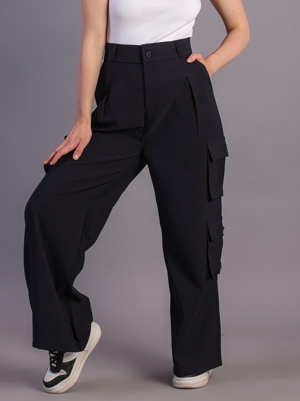 Image of HIGH Buy Women Korean 5 Pocket Cargo Comfort and Styles Baggy Super Lycra Pants for Women and Girls - Perfect High Waist Trousers for Women